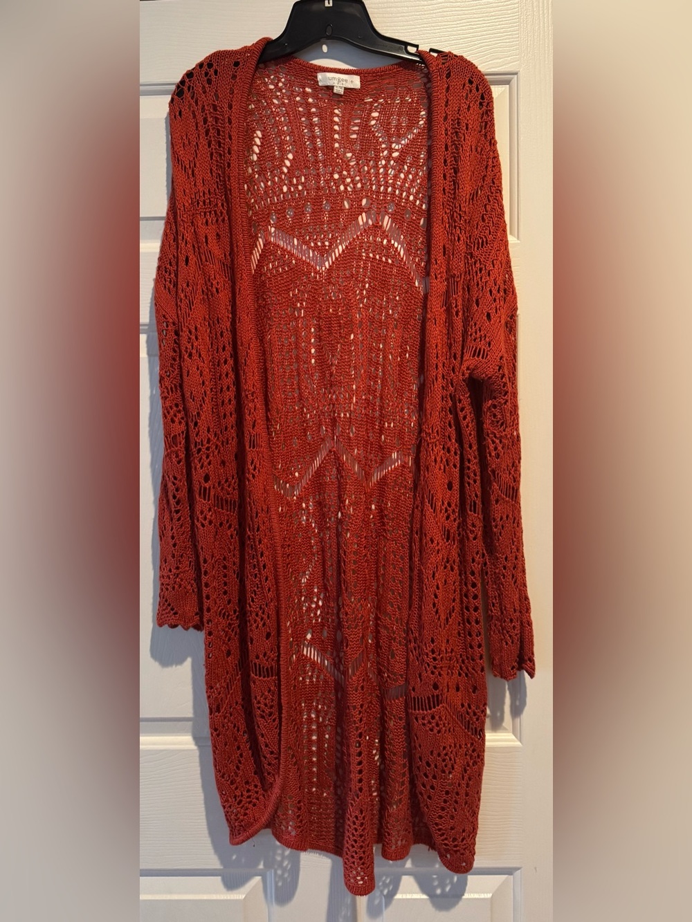 Umgee Open-Knit crochet Long Cardigan in Rust size XL/1XL